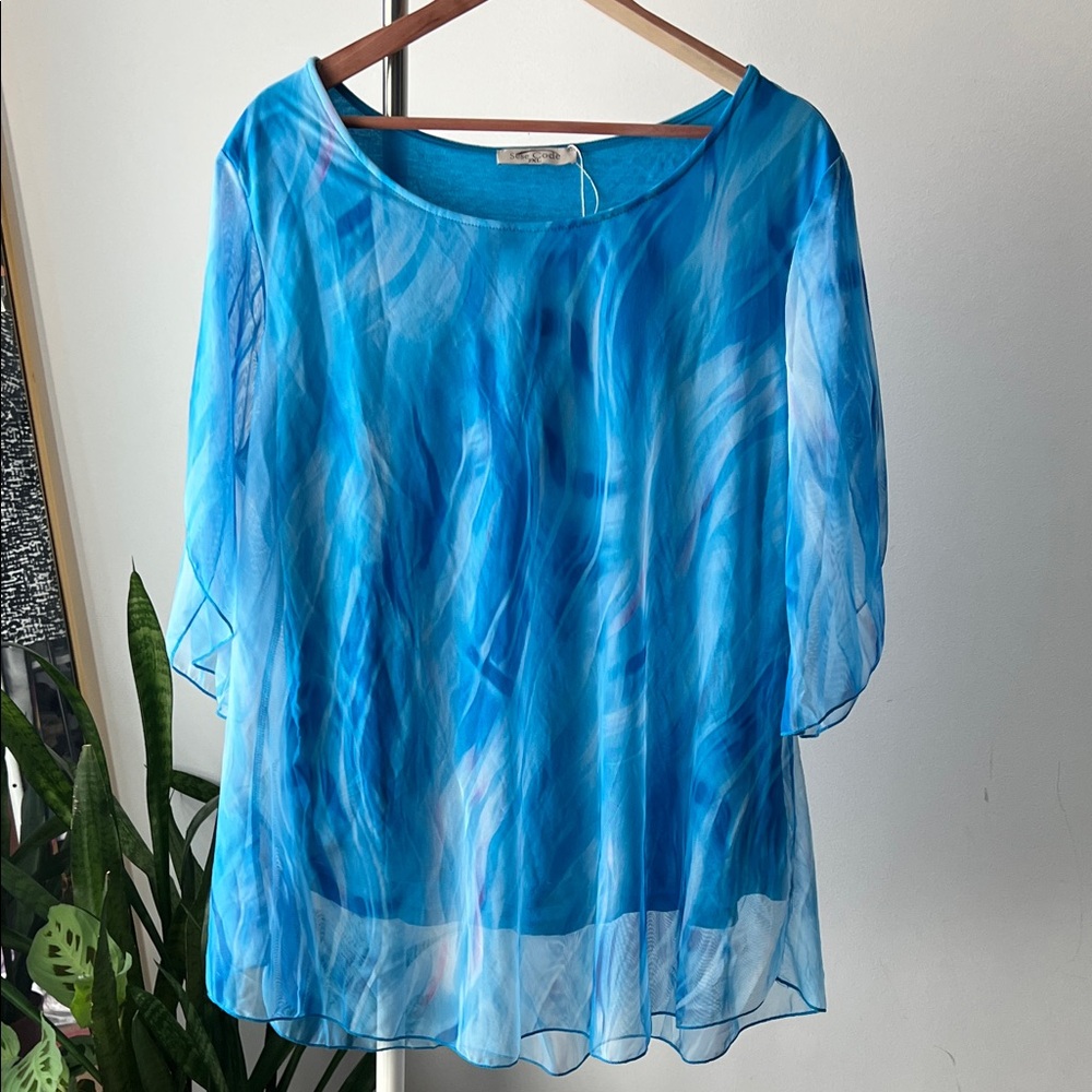 Vibrant Blue Sheer Women's Blouse 2XL